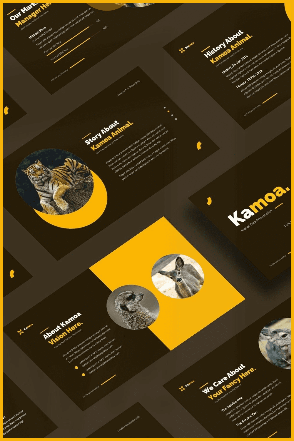 Creative template in brown and yellow colors.