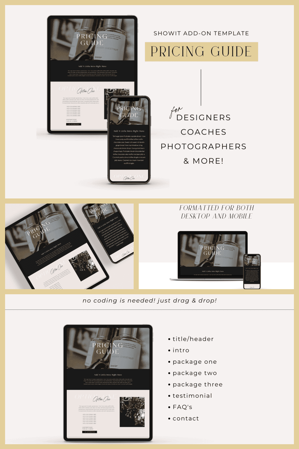Minimalistic Landing Pages on Smartphone and Tablet with Bottle of Perfumes.