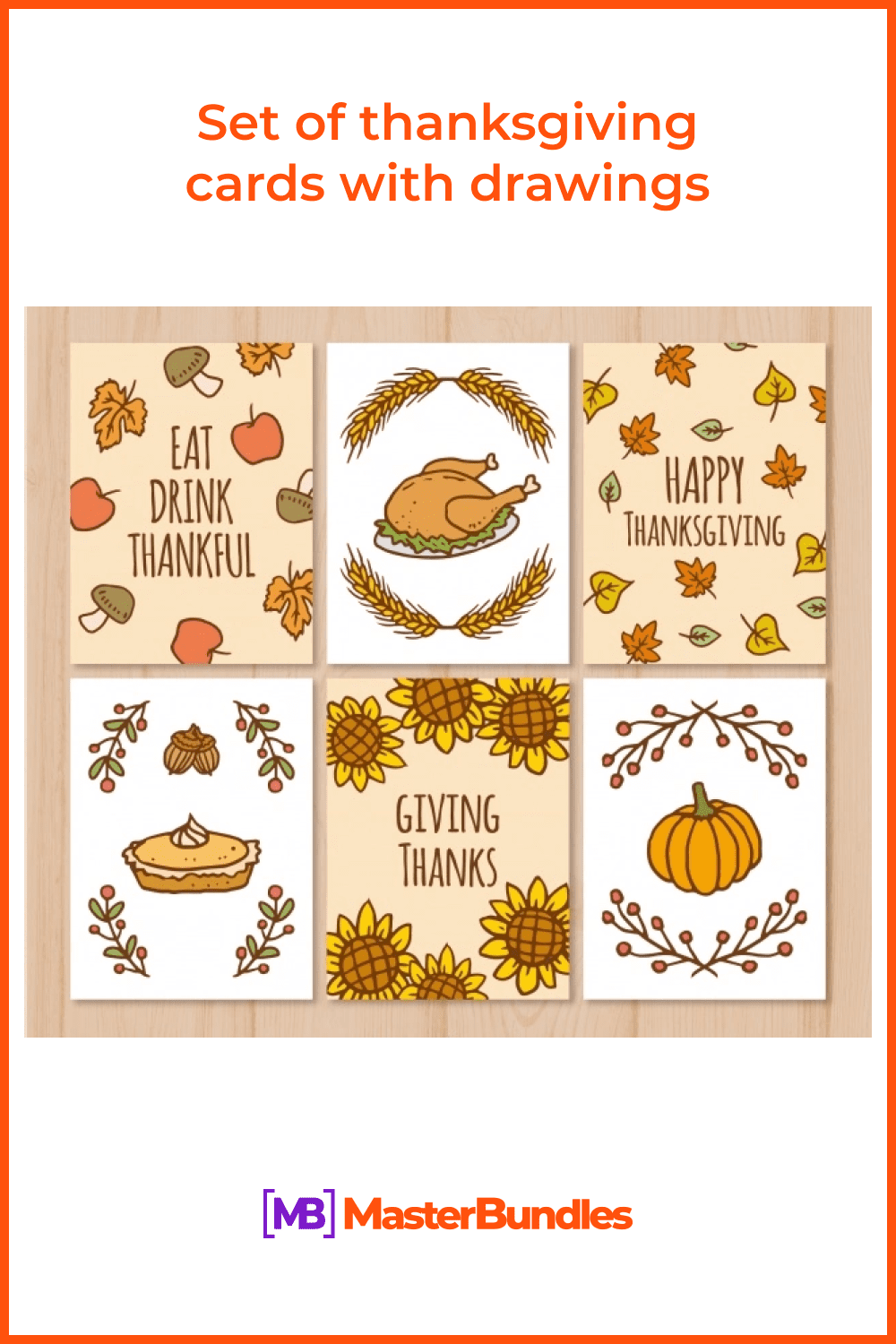 Set of thanksgiving cards with drawings.