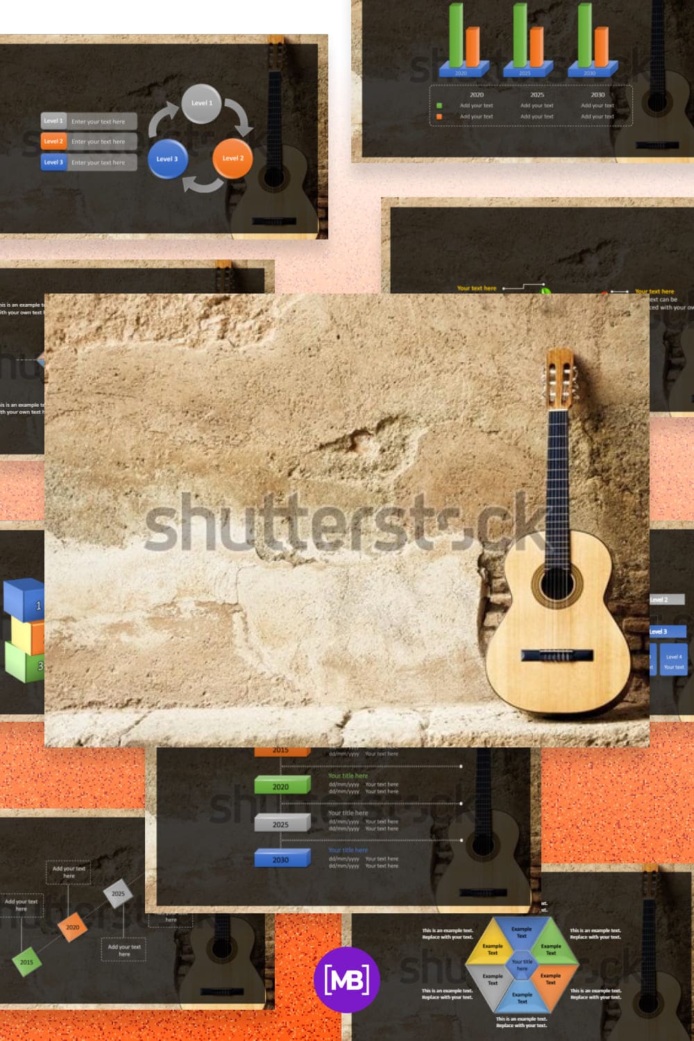 Spanish guitar on old wall PowerPoint Template.