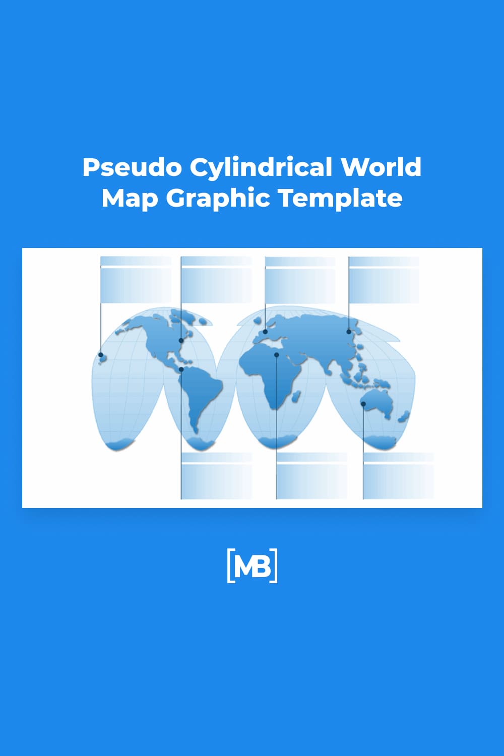 Pseudo cylindrical world map graphic template.