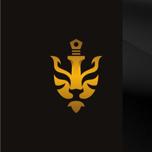 Awesome Lion Shield Sword Logo.