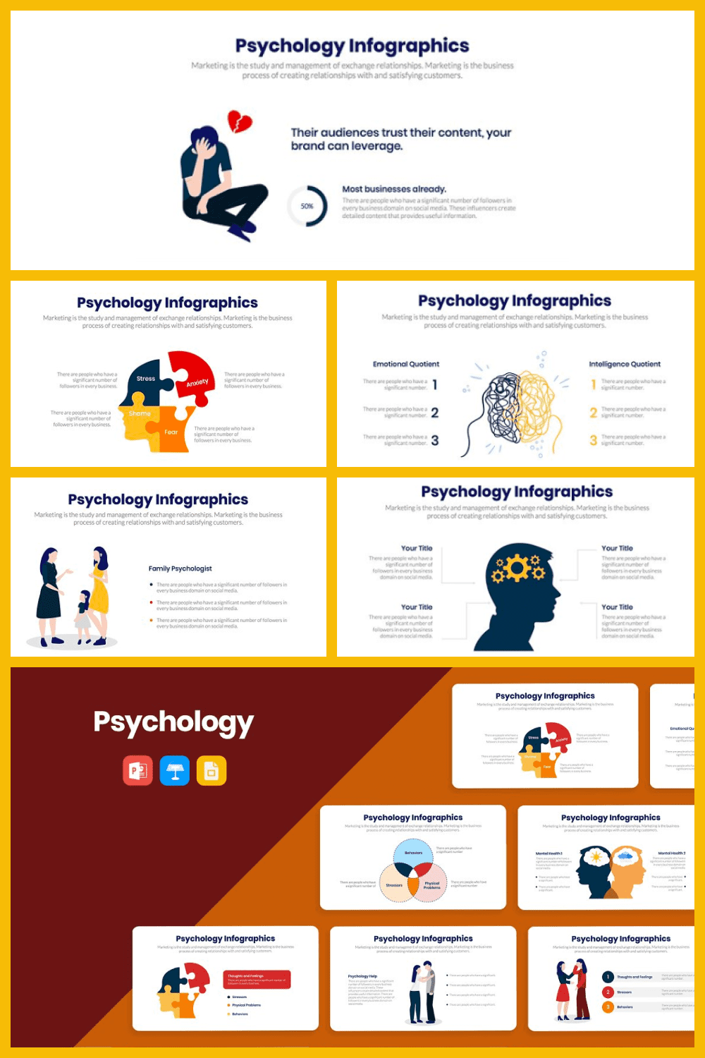 Psychology infographics powerpoint template.