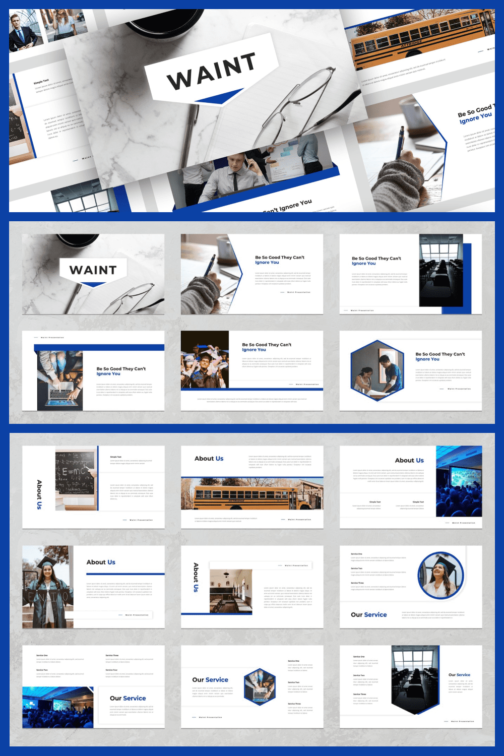A light template with blue borders will perfectly describe your chosen theme.