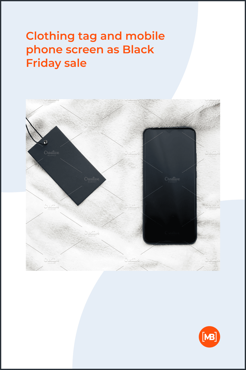 Clothing tag and mobile phone screen as Black Friday sale.