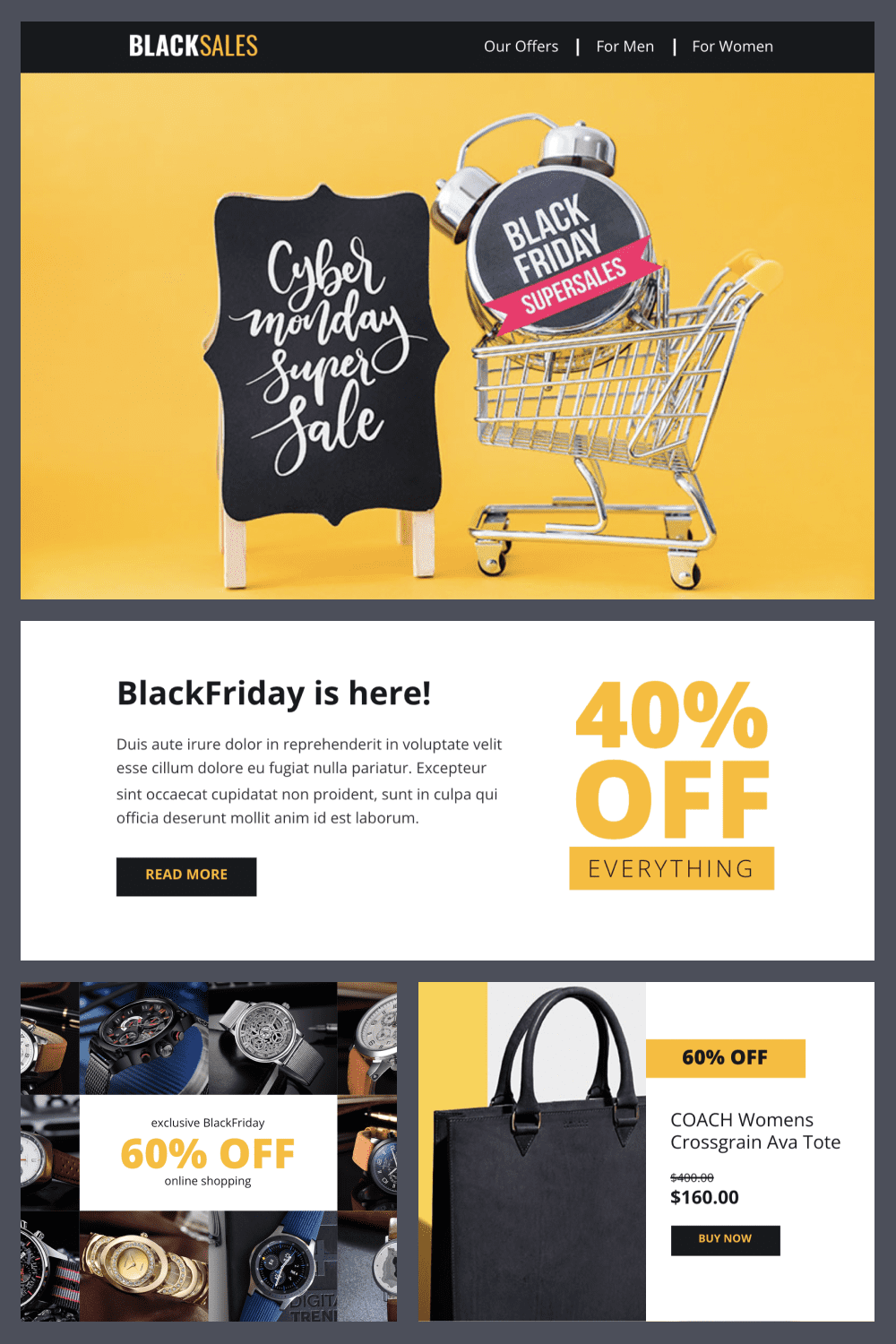 Black Friday Email Templates in Yellow and White Colors.