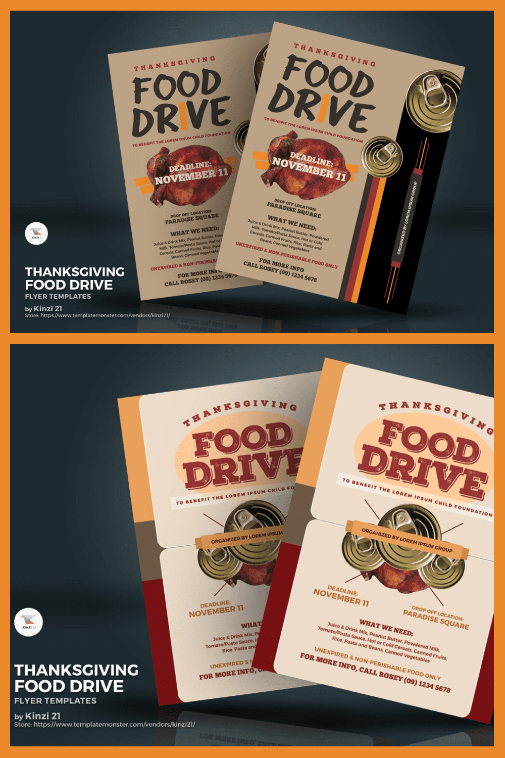 Thanksgiving food drive flyer corporate identity template.
