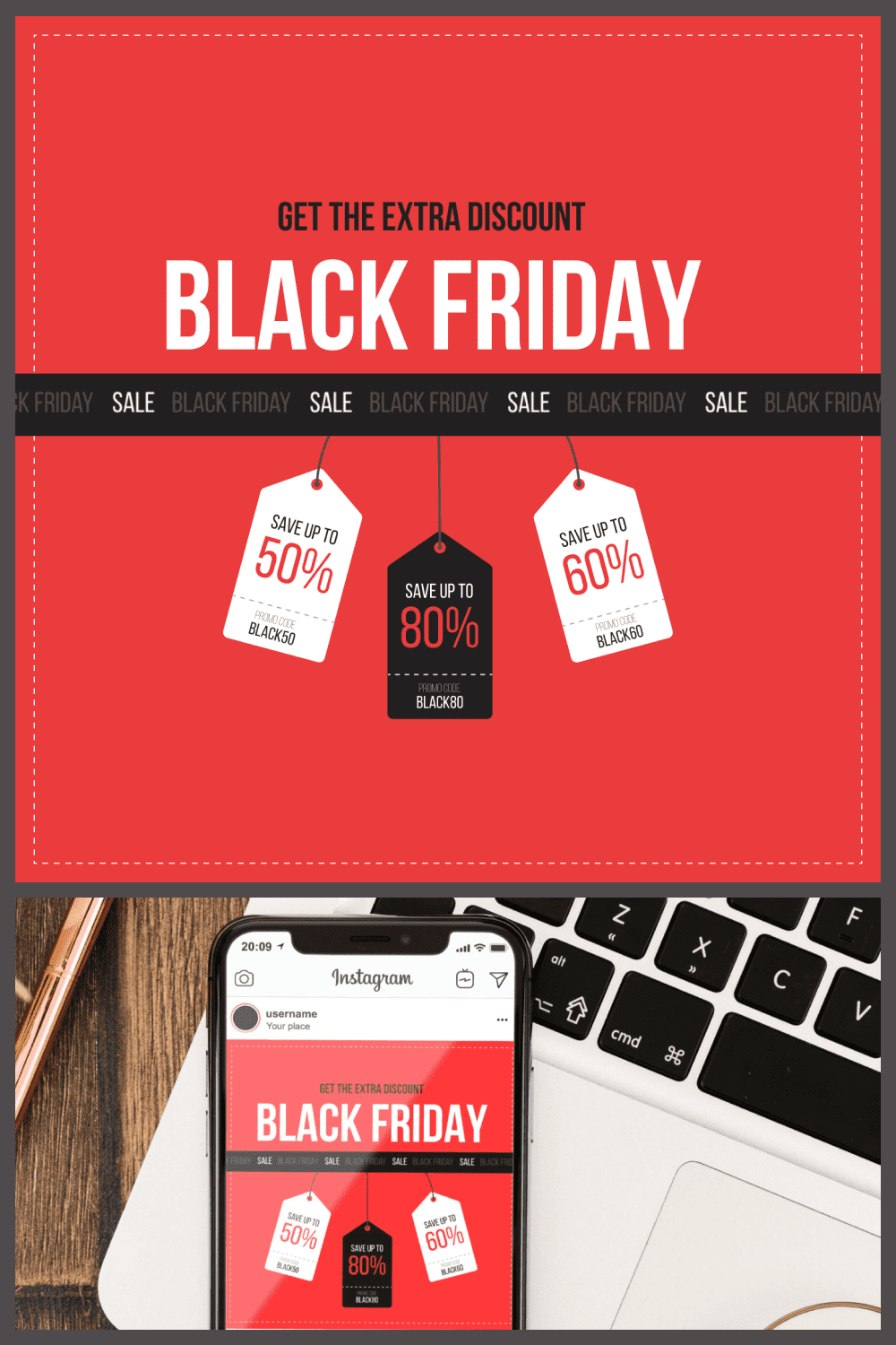 Social Media Banners in Black, Red, and White Colors for Black Friday.