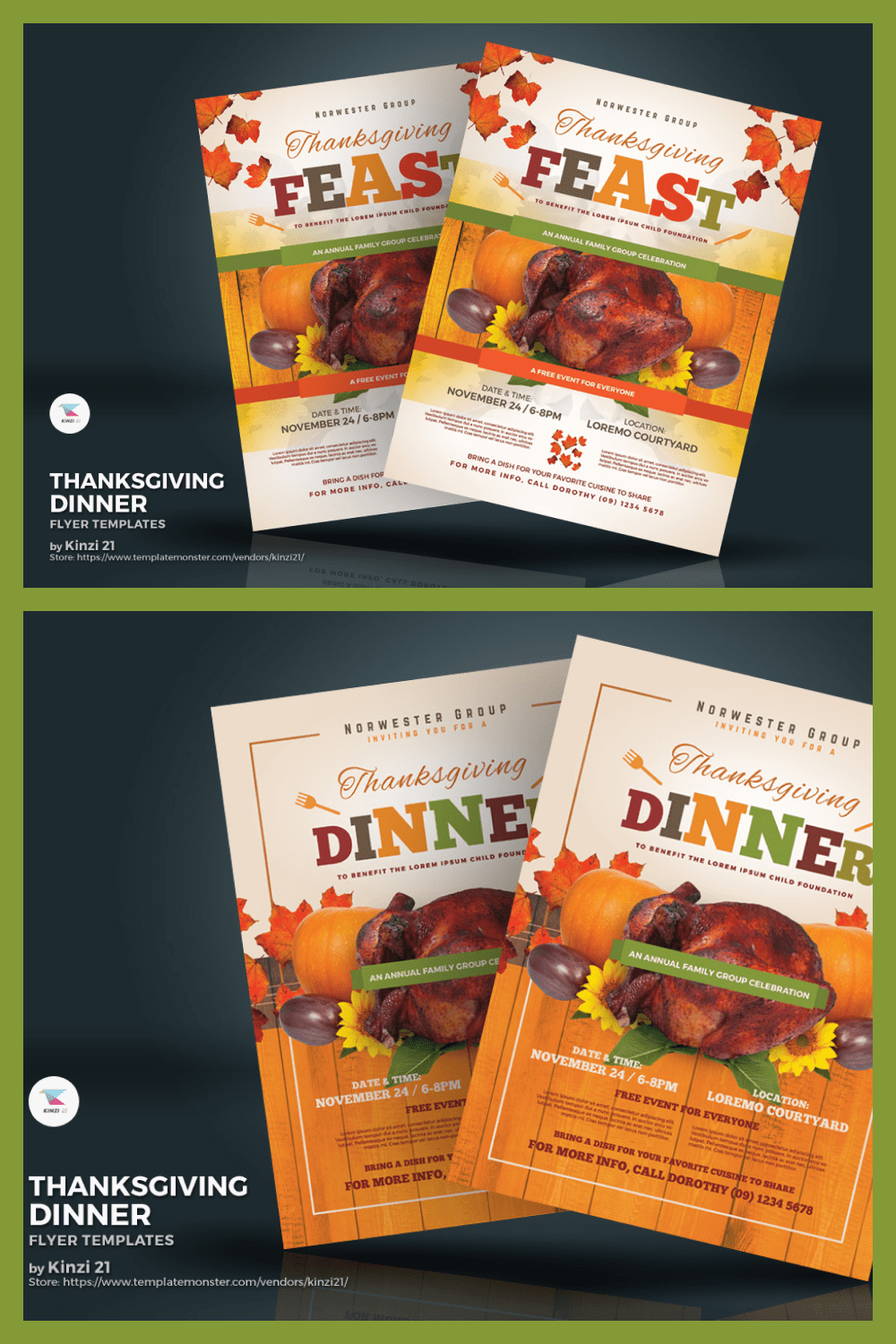 Thanksgiving dinner flyer corporate identity template.