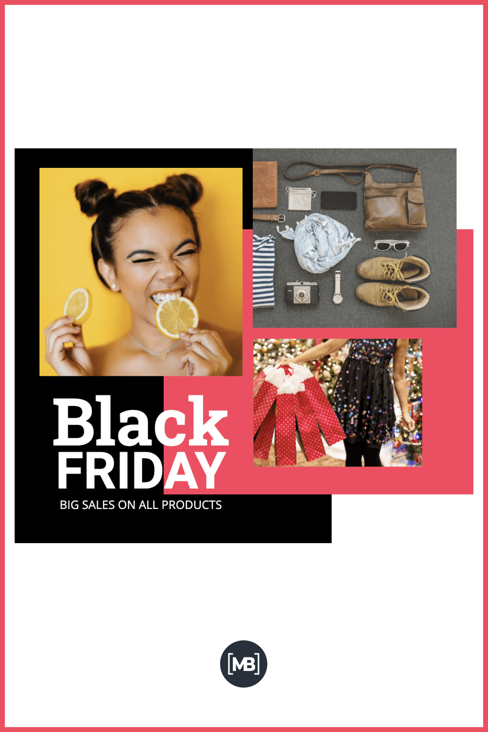 Black Friday Website Template with Happy Girl with Lemon.