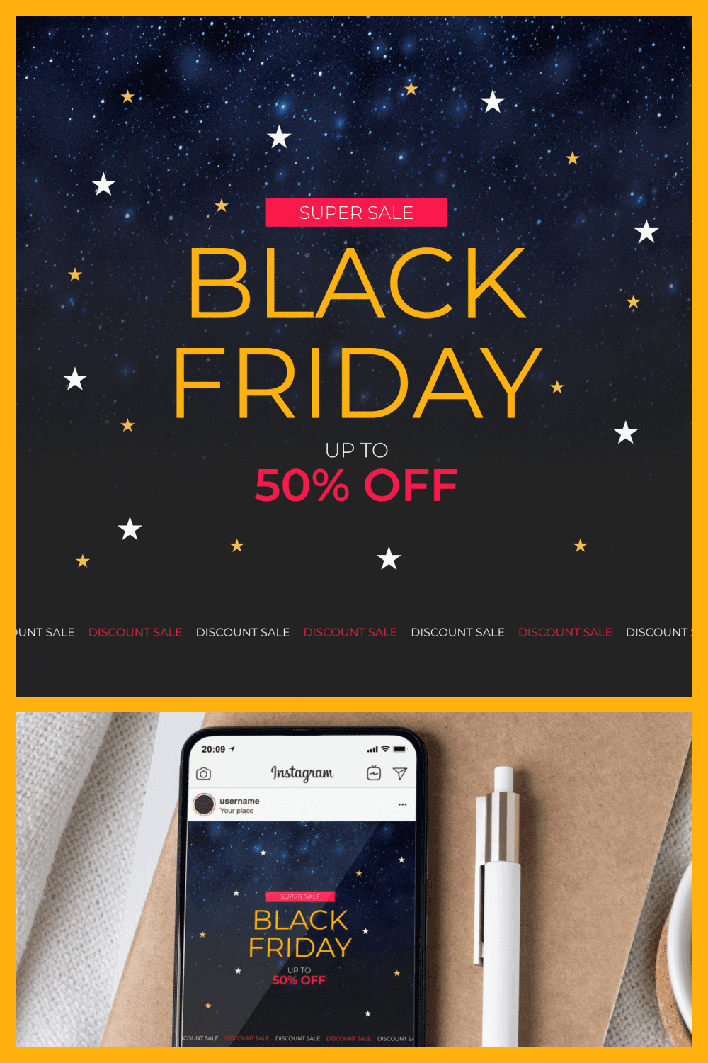 Black Friday Social Media Banners with Night Sky Background.