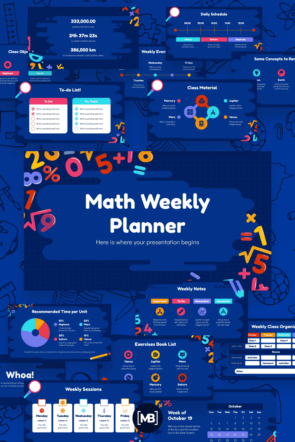 Maths Weekly planner powerpoint template.