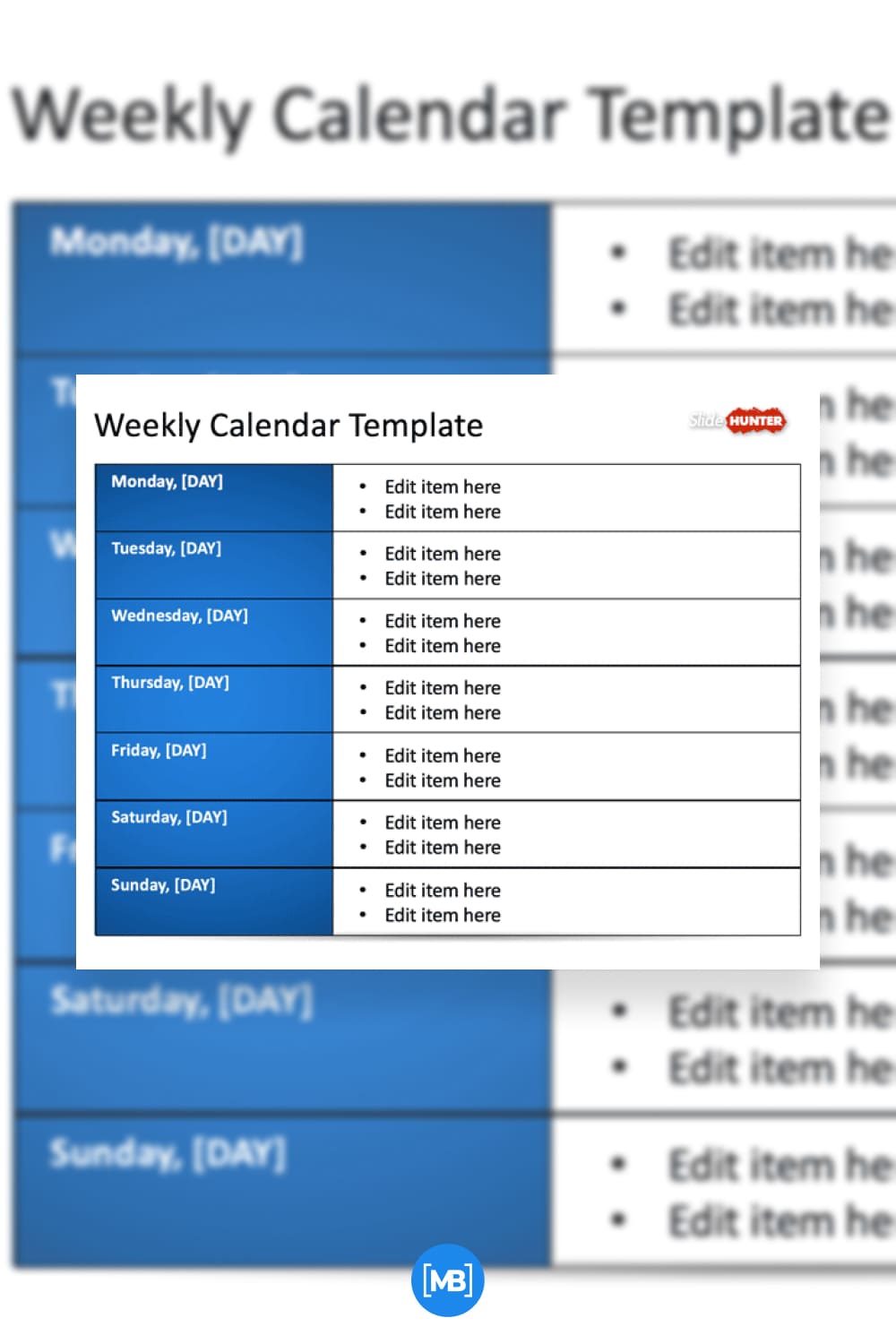 Weekly blank calendar template for powerpoint.