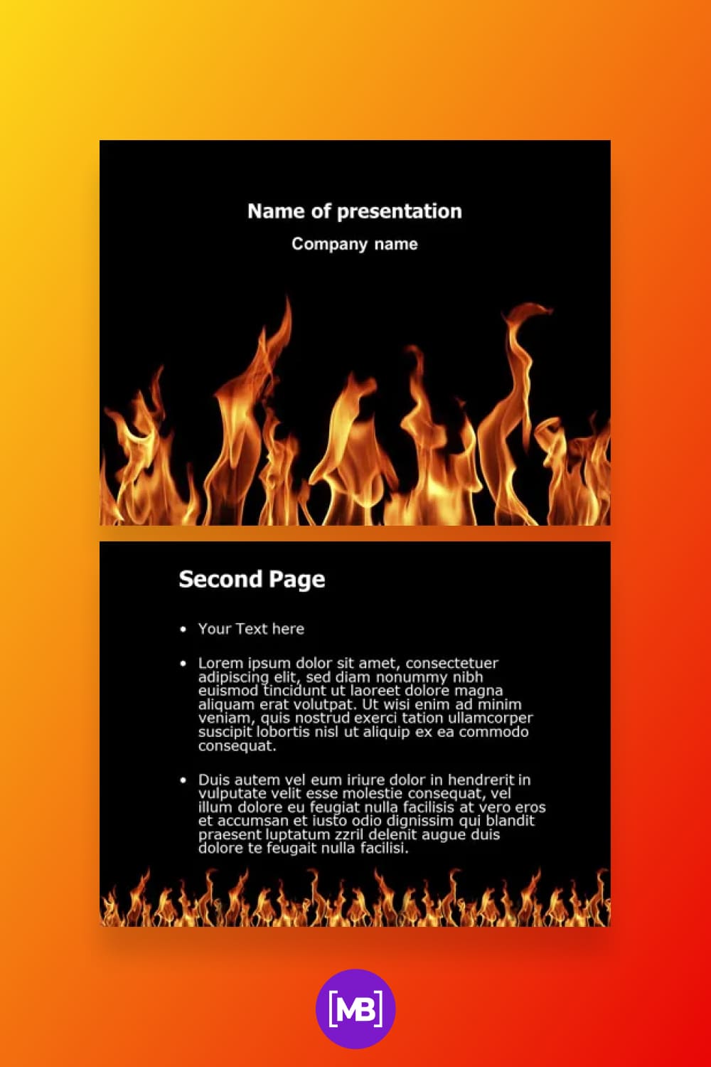 Realistic fire powerpoint template.
