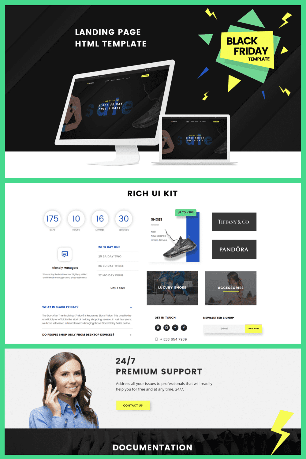 Black Friday Template with Dark Background and Thick Blue and White Letters.