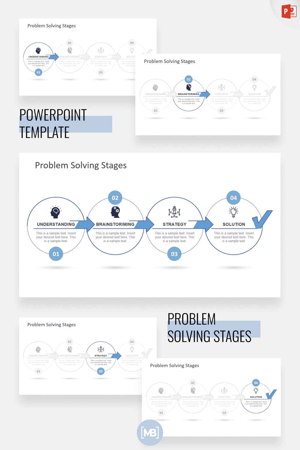 Problem solving stages powerpoint template.