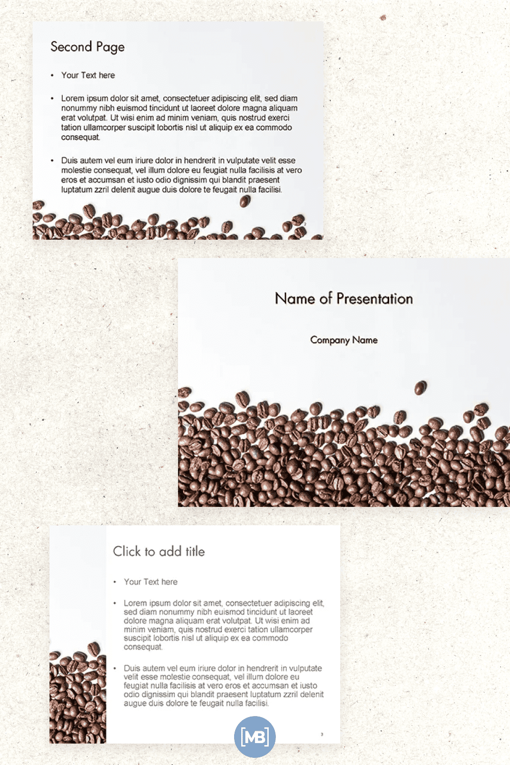 Scattered coffee beans background powerpoint template.