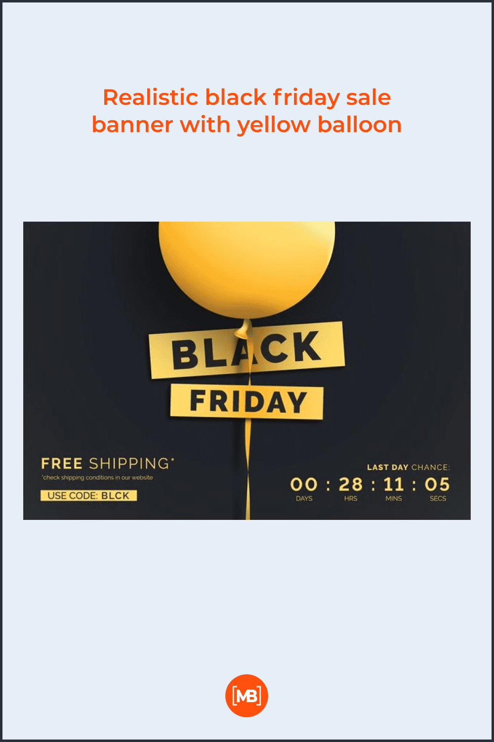 Realistic Black Friday sale banner with yellow balloon.
