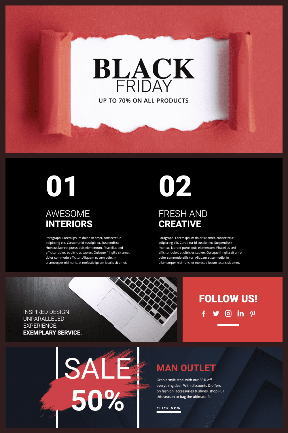 Five Blocks with Black Friday Website Template Examples.
