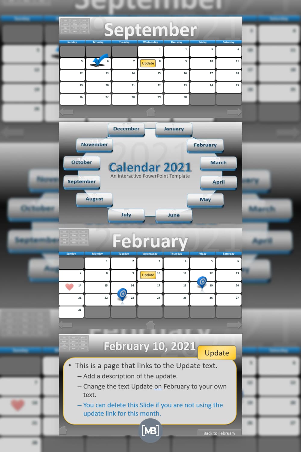Interactive 2021 calendar powerpoint template.