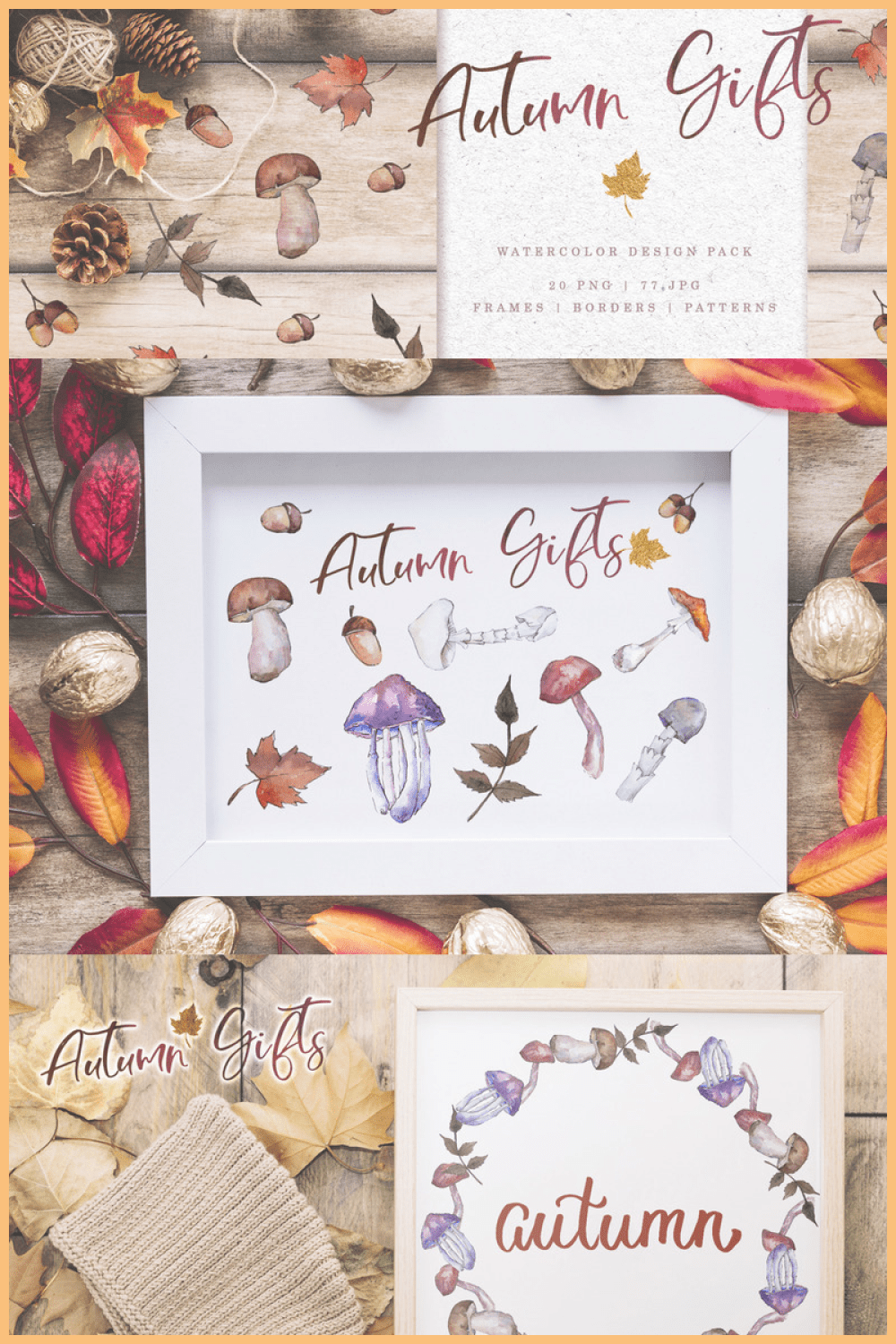 Gifts of autumn PNG watercolor set illustration.