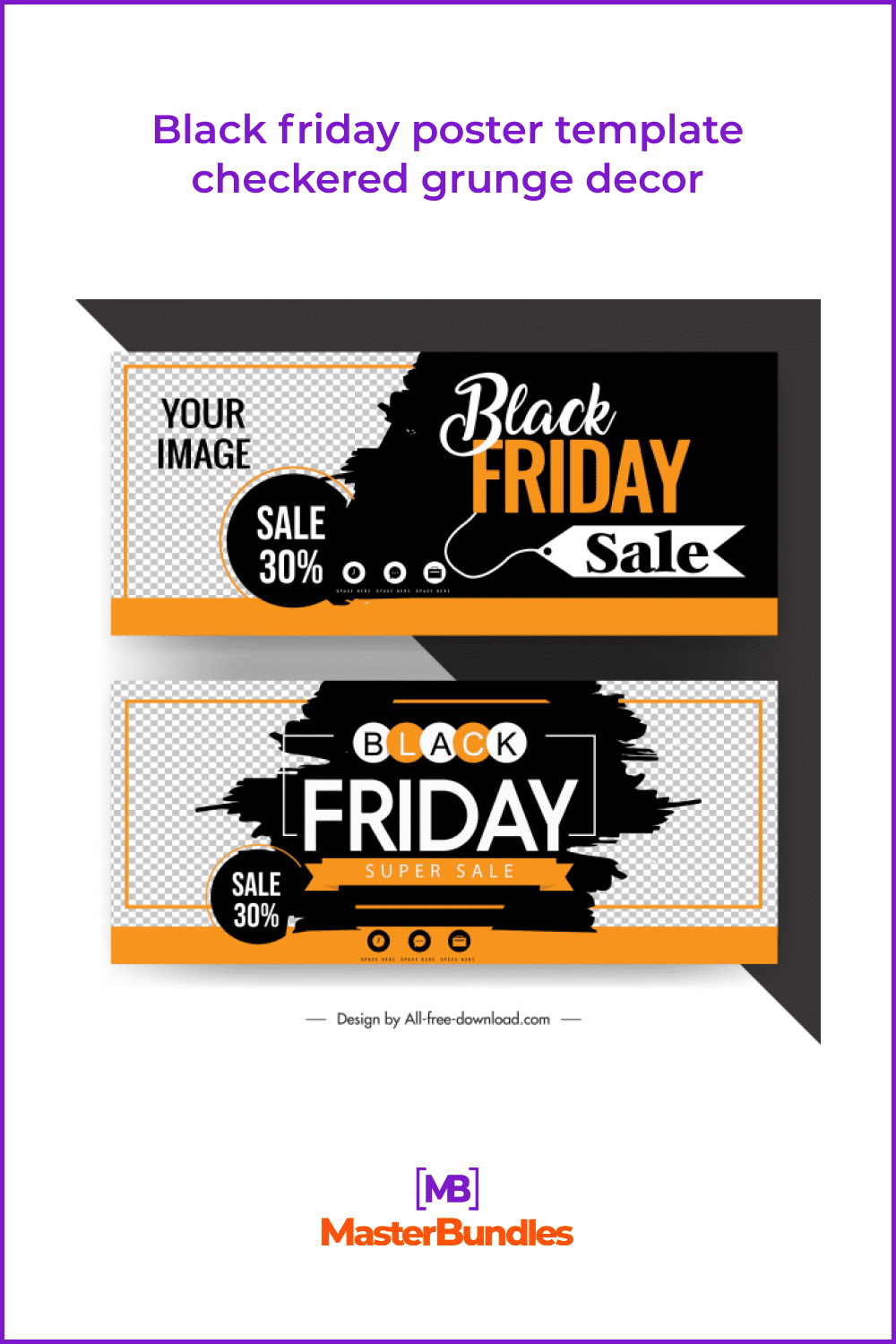 Checkered Grunge Black Friday Poster with Black and Yellow Colors.