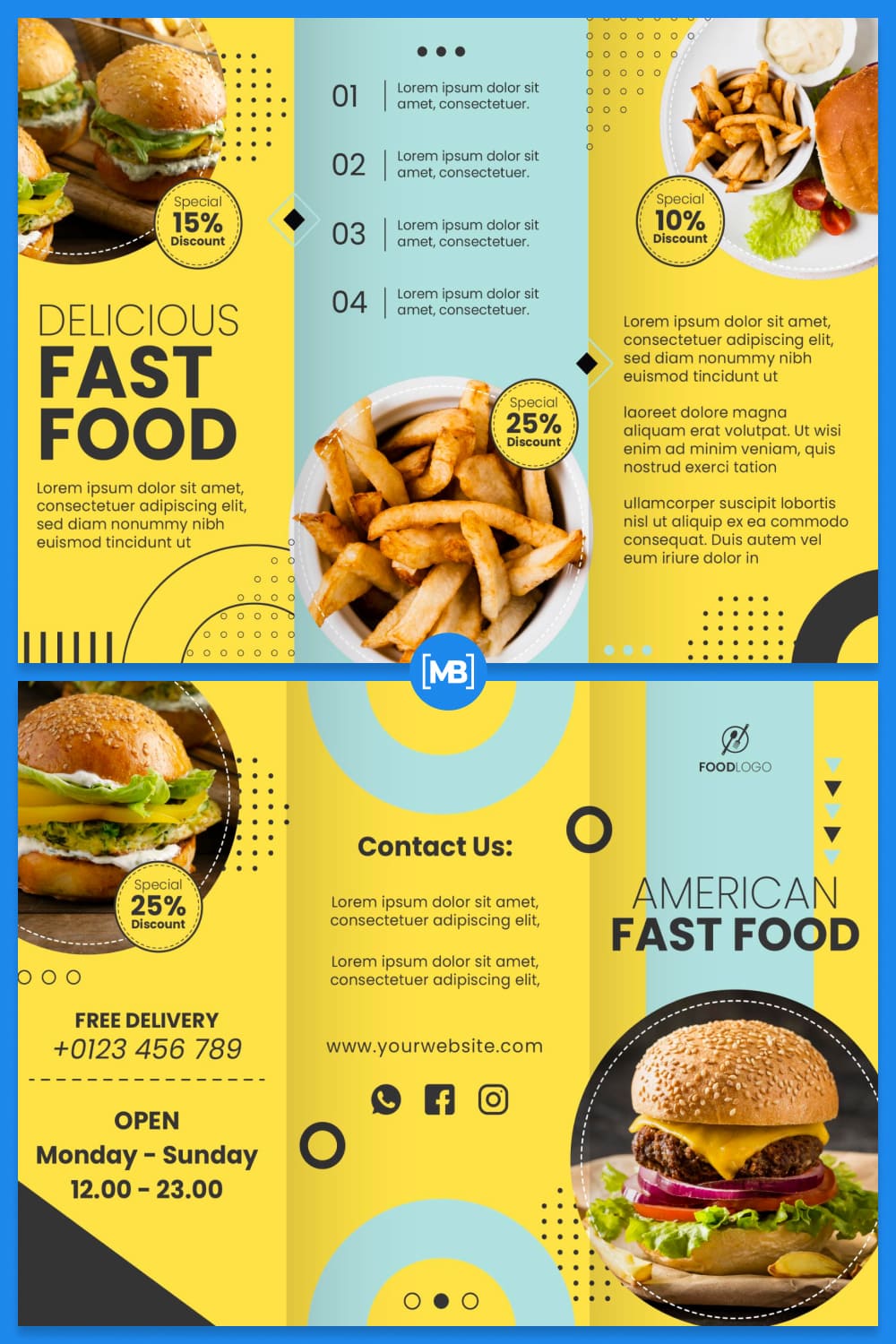 Flat fast food pamphlet template.