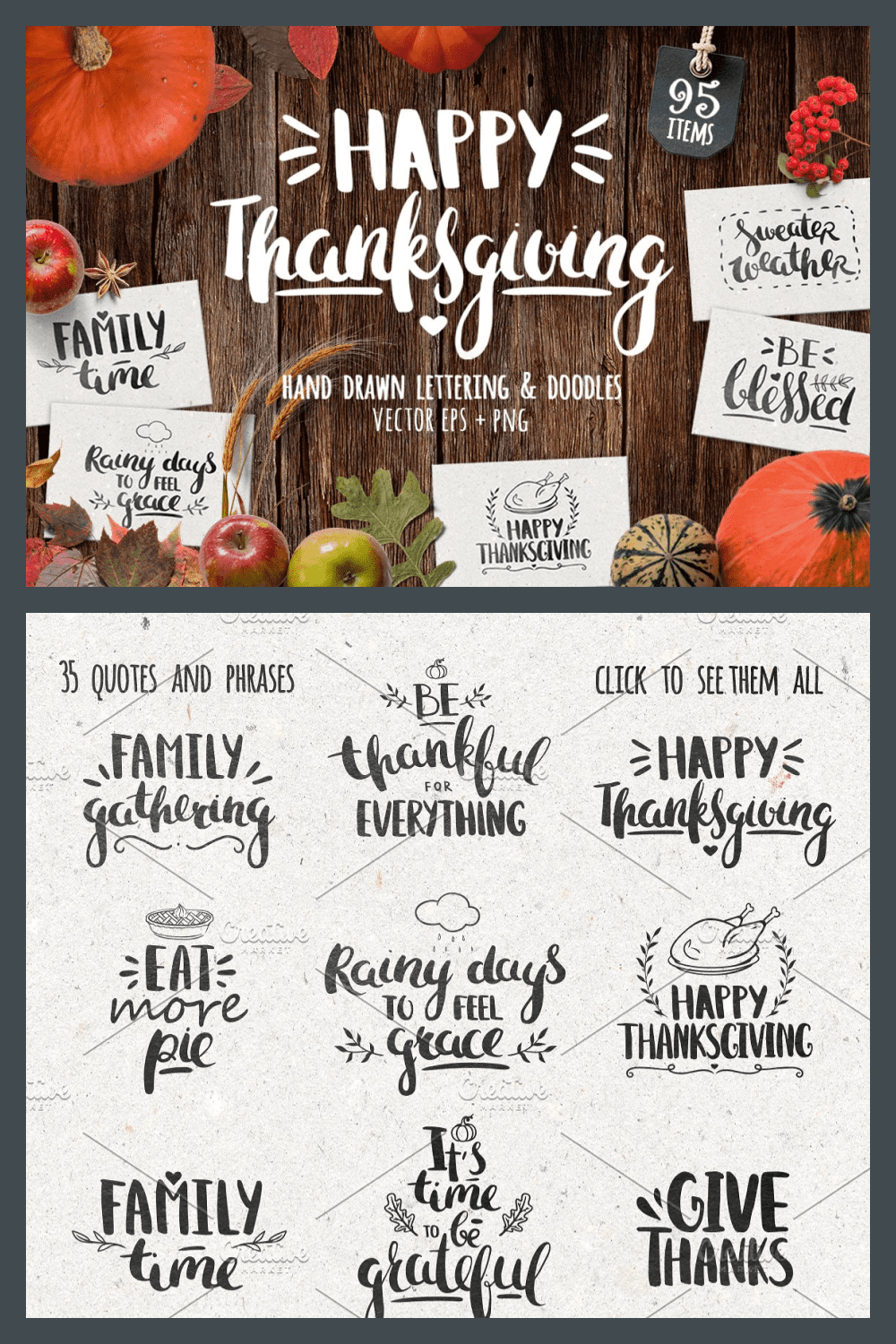 Thanksgiving day lettering clipart.