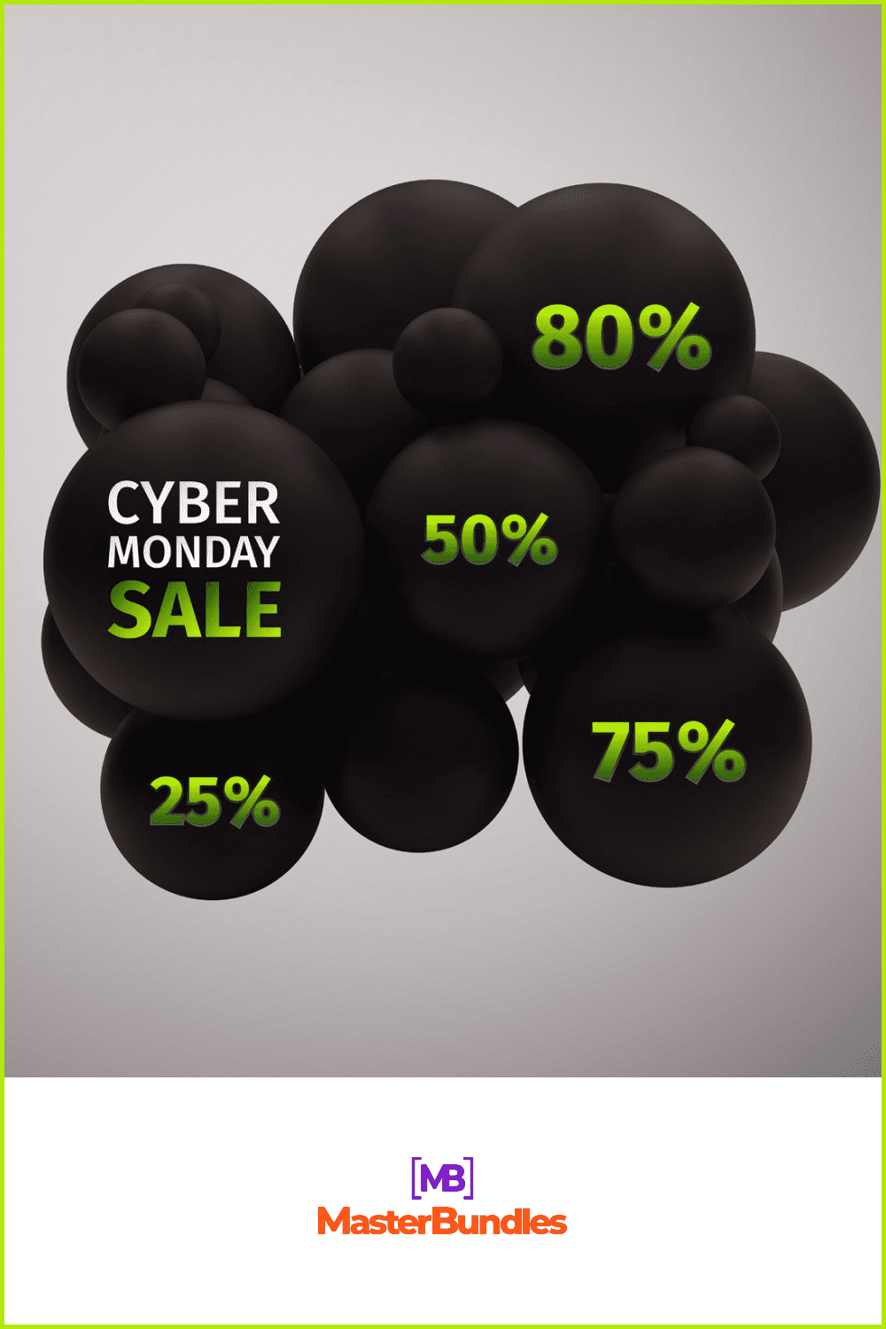 Vector Cyber Monday Illustration with Black Bubbles and Green Letters.