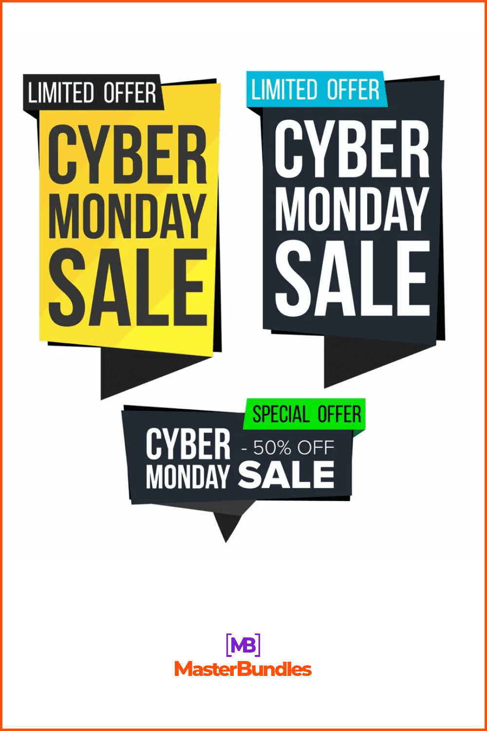 Cyber Monday Banners Set with Yellow and Black Backgrounds.