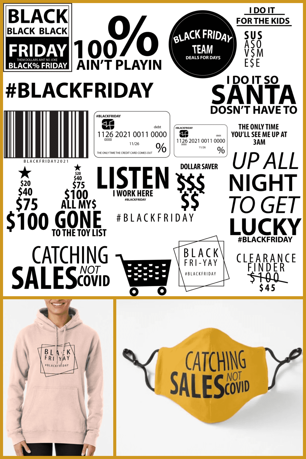 Black and WHite Black Friday Clipart Collection Minimal.