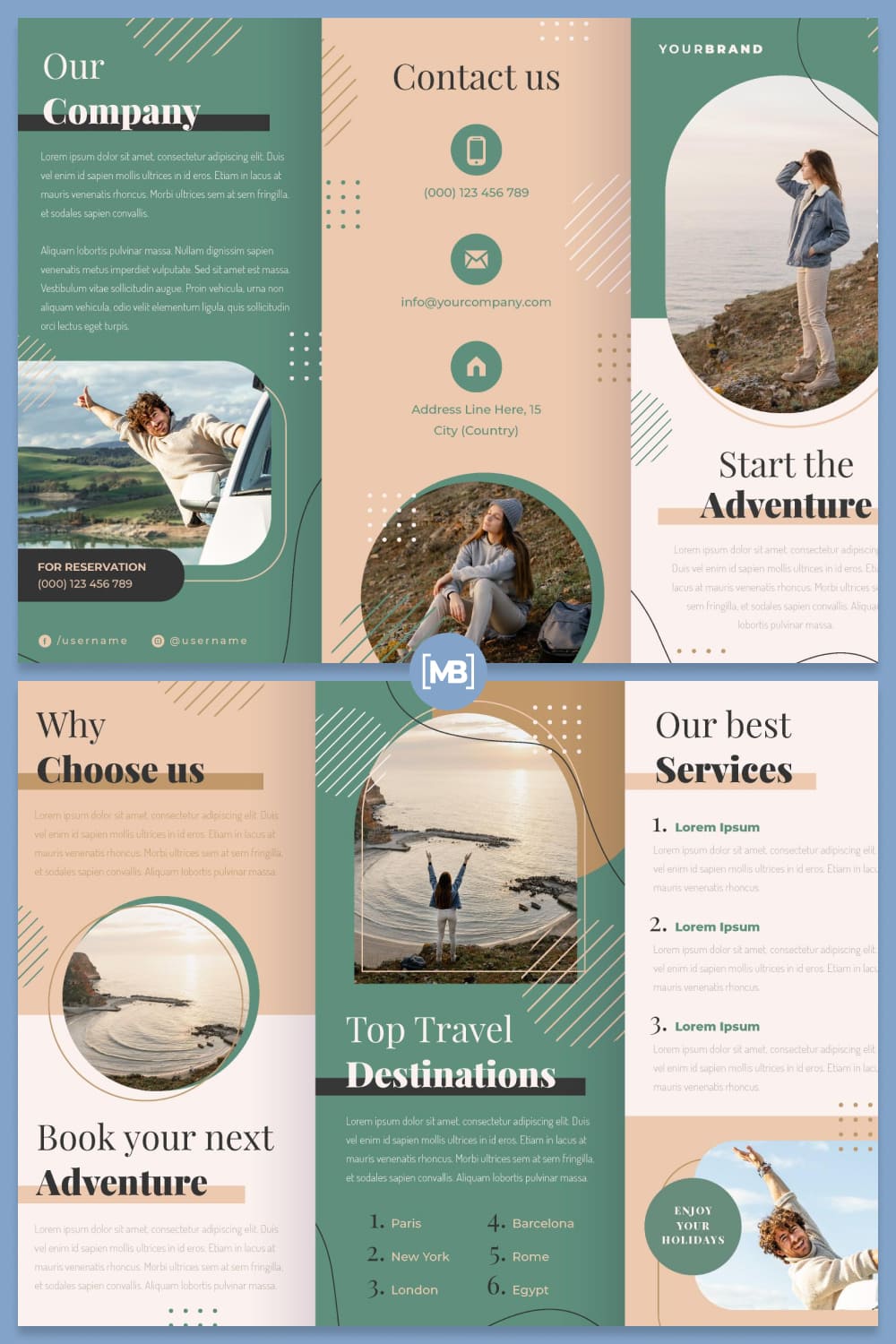 Flat adventure trifold brochure.