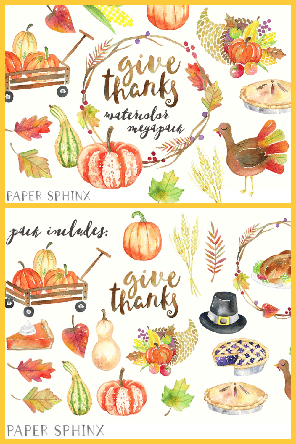 Thanksgiving watercolor graphic pack.