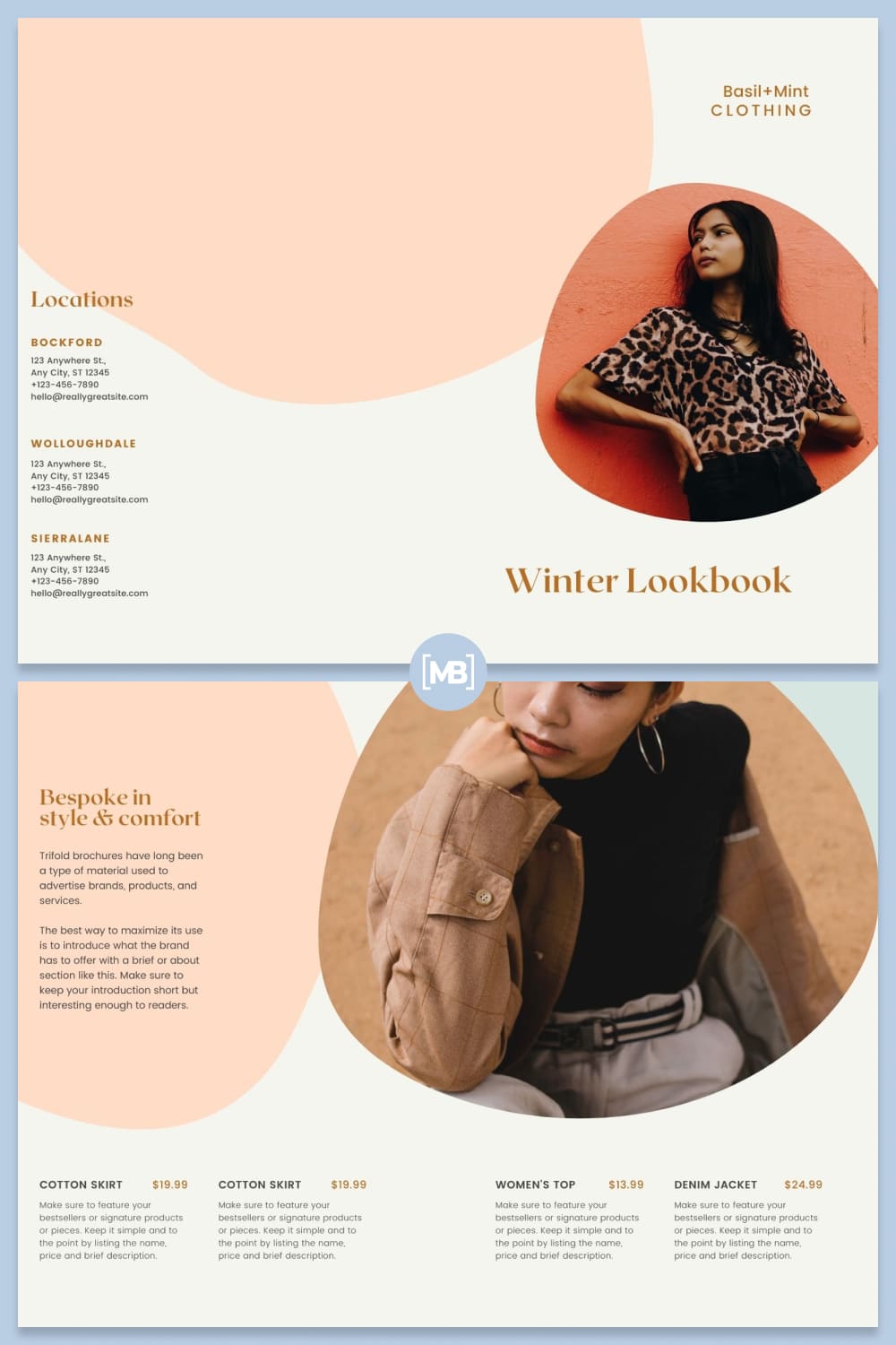 Peach and mint fashion sales pamphlet template.