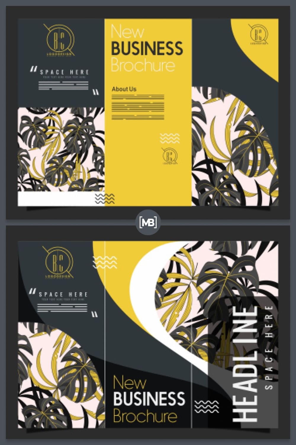 Elegant dark design trifold brochure template.