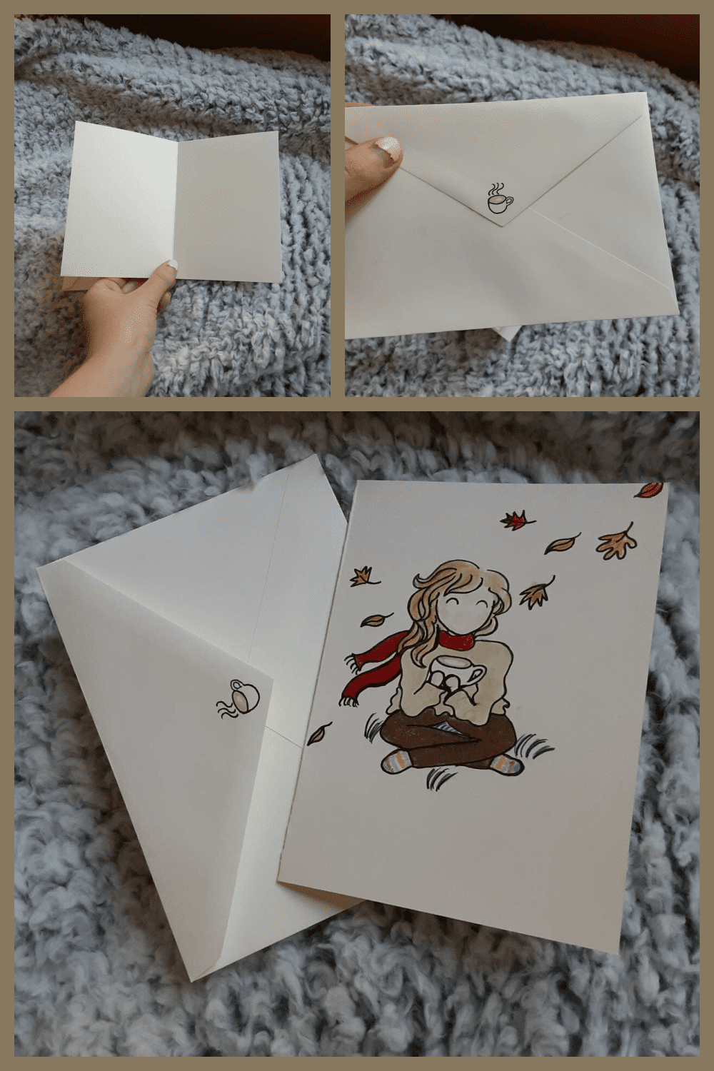 Autumn themed stationary/ girl with latte card.