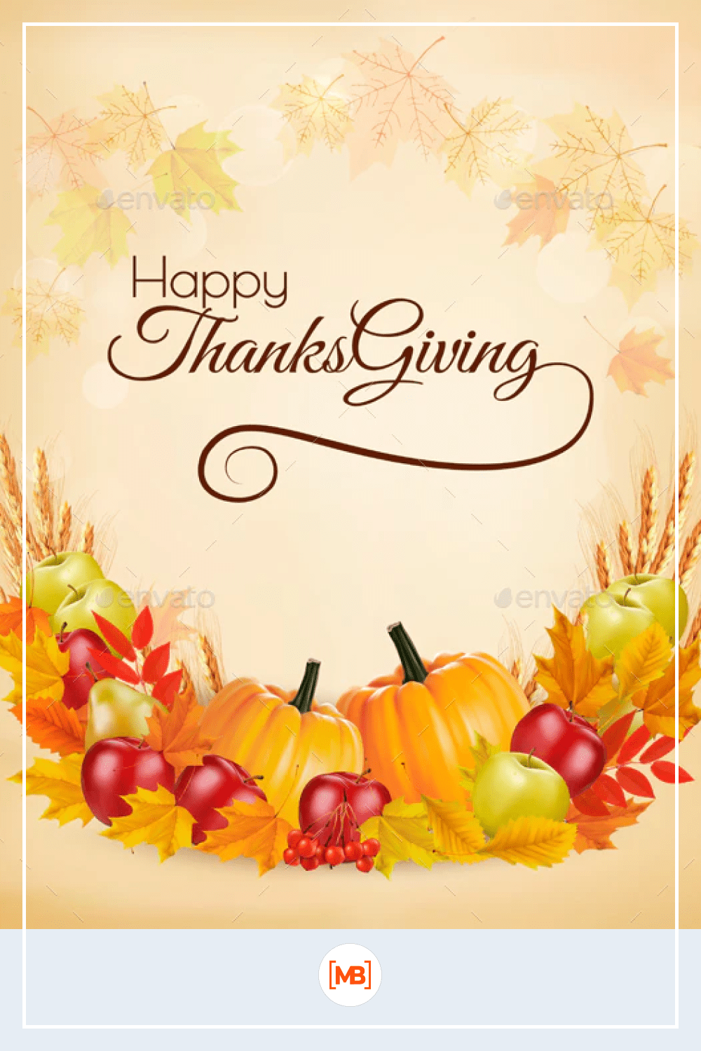 Happy Thanksgiving background with colorful autumn leaves.