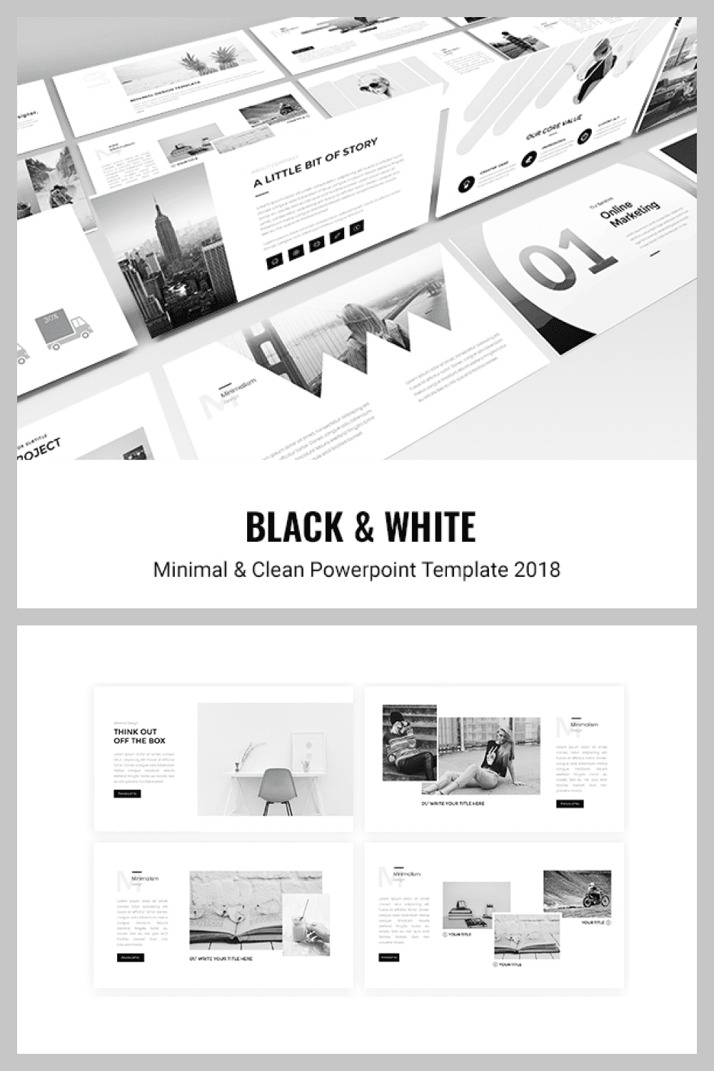 2 in 1 Black & White powerpoint template.