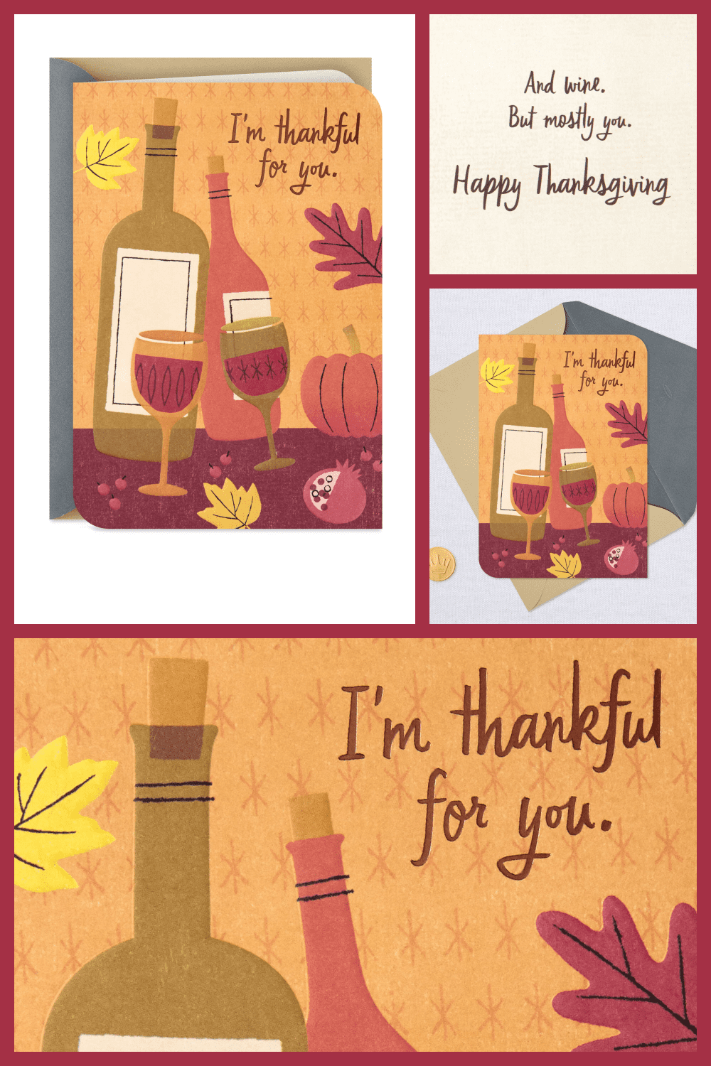 Thankful for You and Wine Funny Thanksgiving Card.
