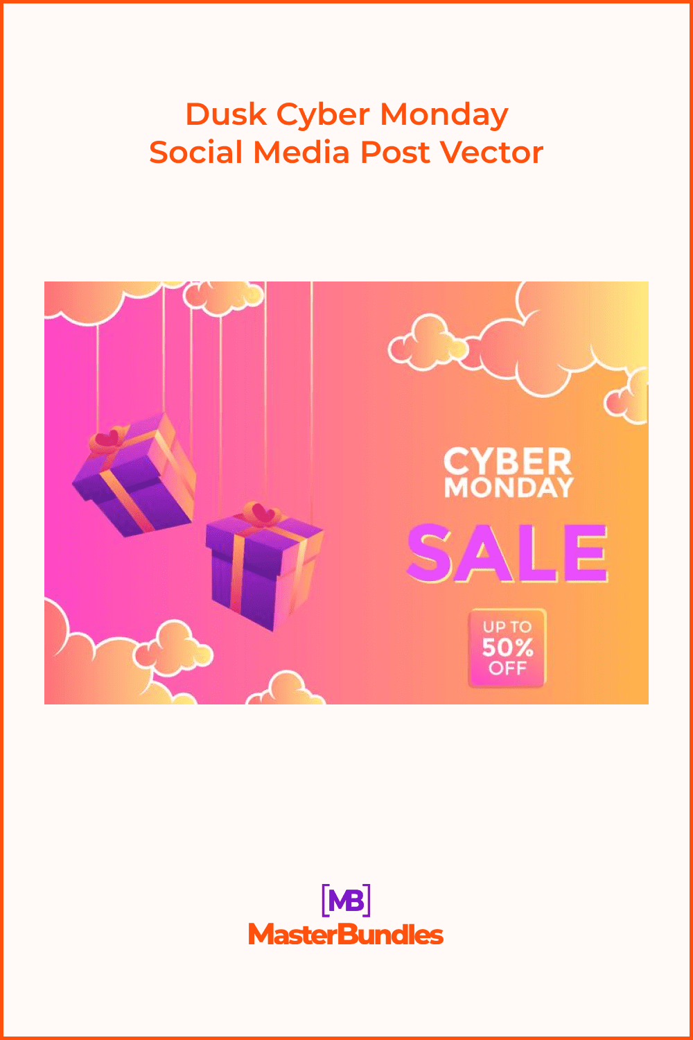 Cyber Monday Sale Banner with Fluffy CLouds and Gift Boxes.