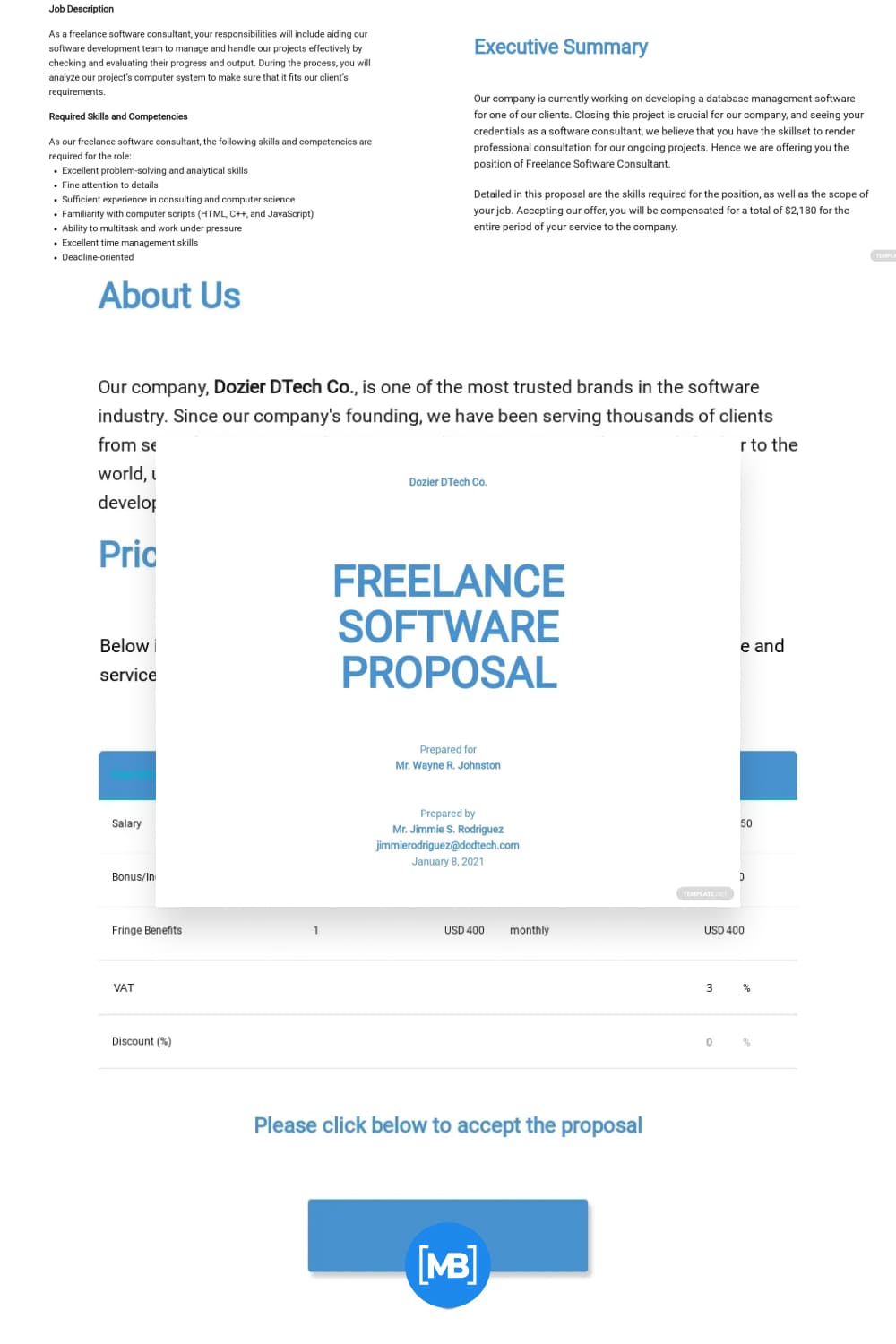 Freelance software proposal template.