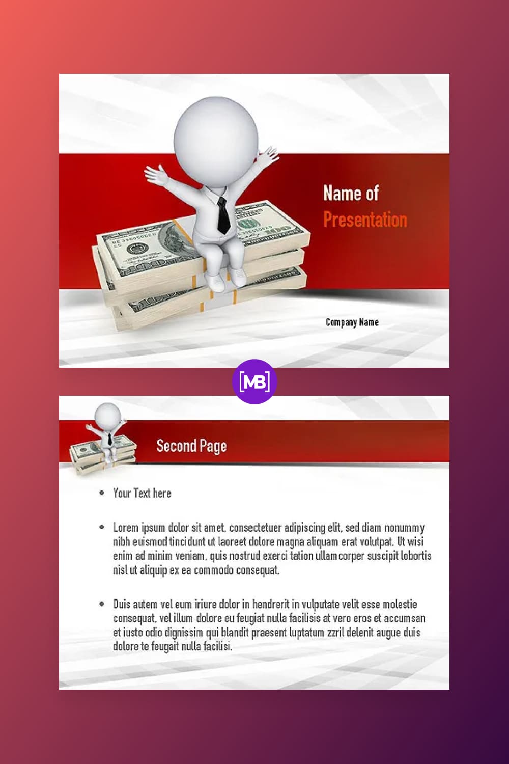 Sitting on dollar packs powerpoint template.