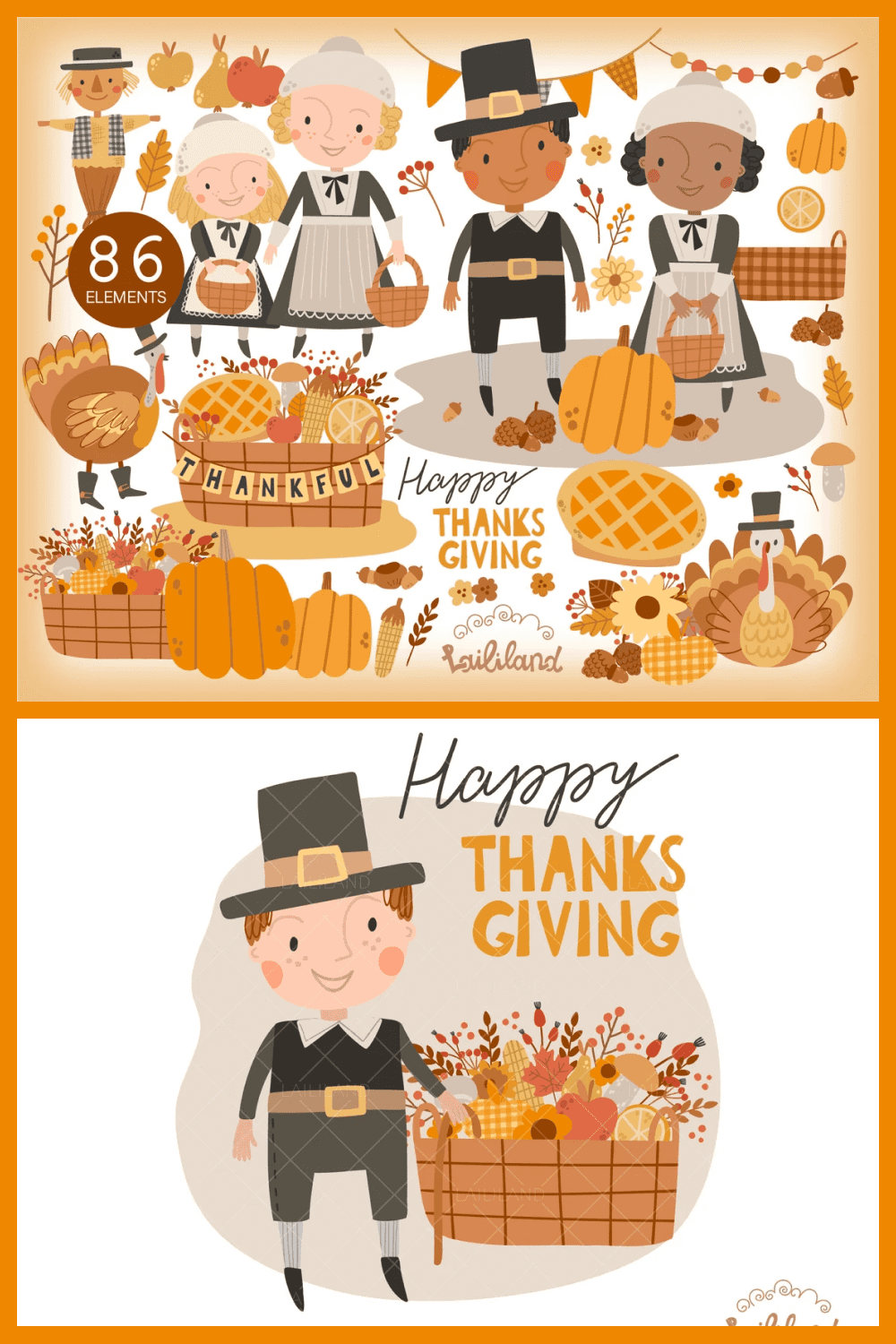 Thanksgiving turkey clipart collection.