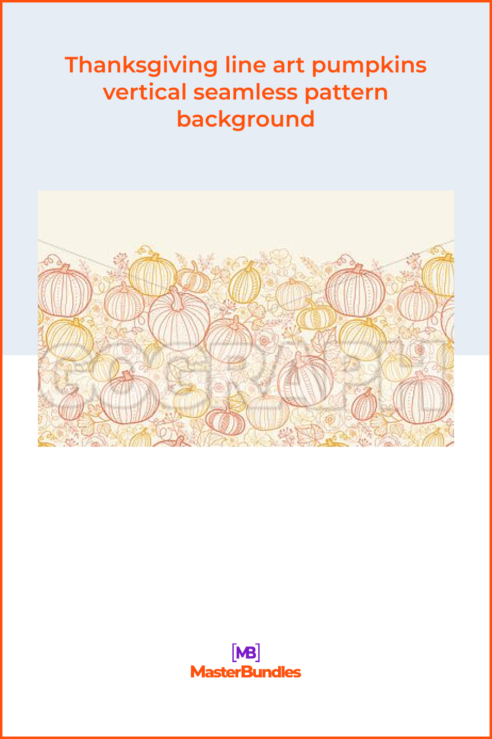 Thanksgiving line art pumpkins vertical seamless pattern background.