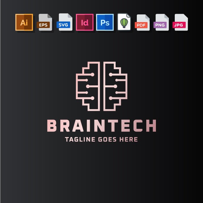 Brain Tech Logo Template cover image.