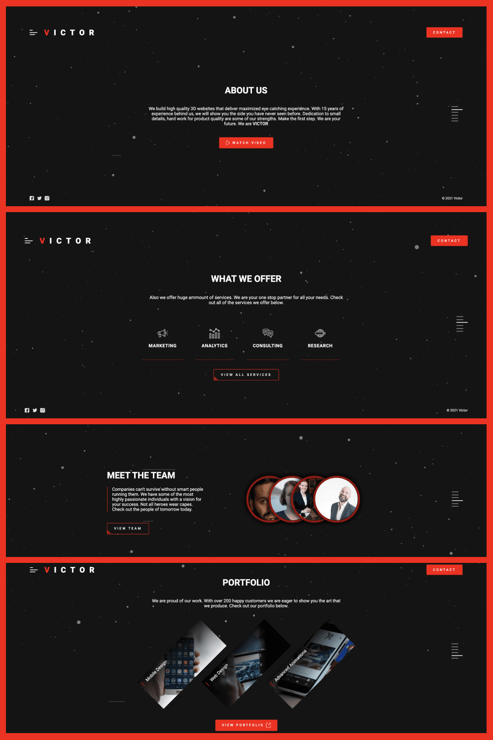 Customizable Landing Page Template with 3D Red Letters and Dark Background.