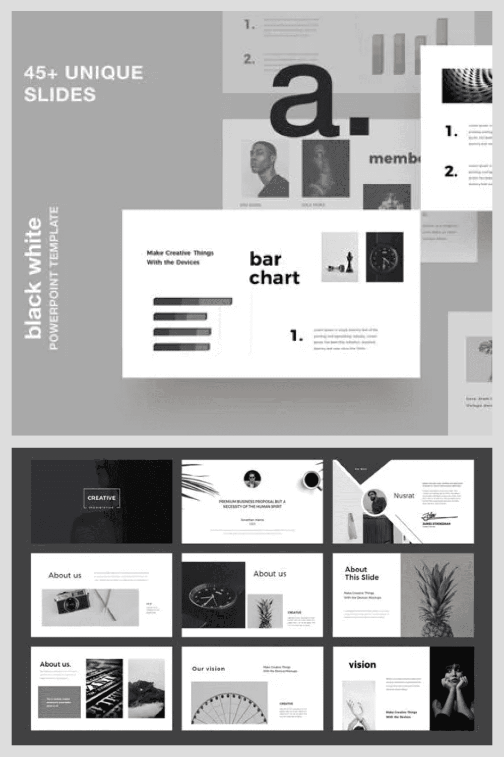 Black and White powerpoint presentation template.