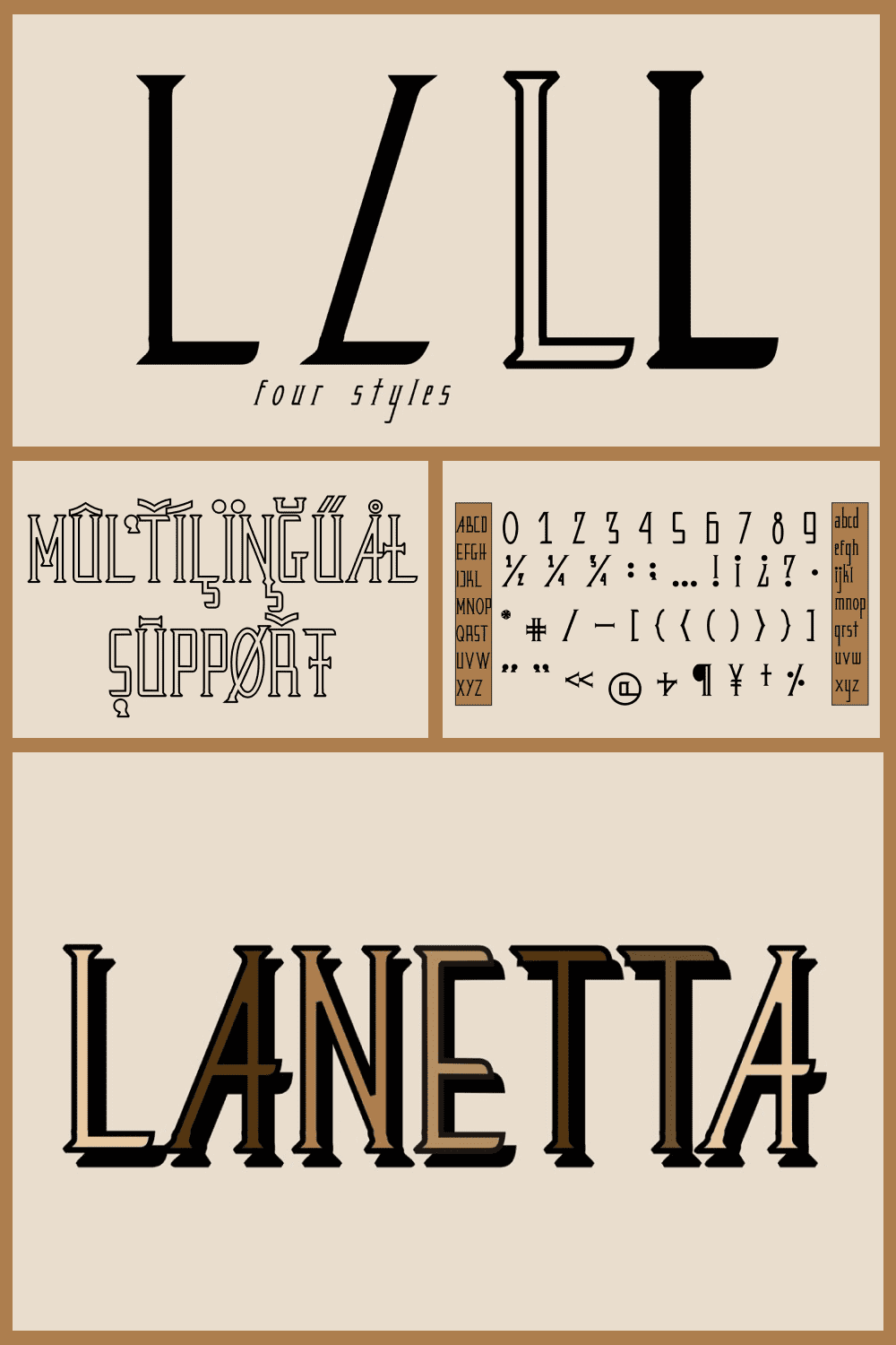 Lanetta typeface.