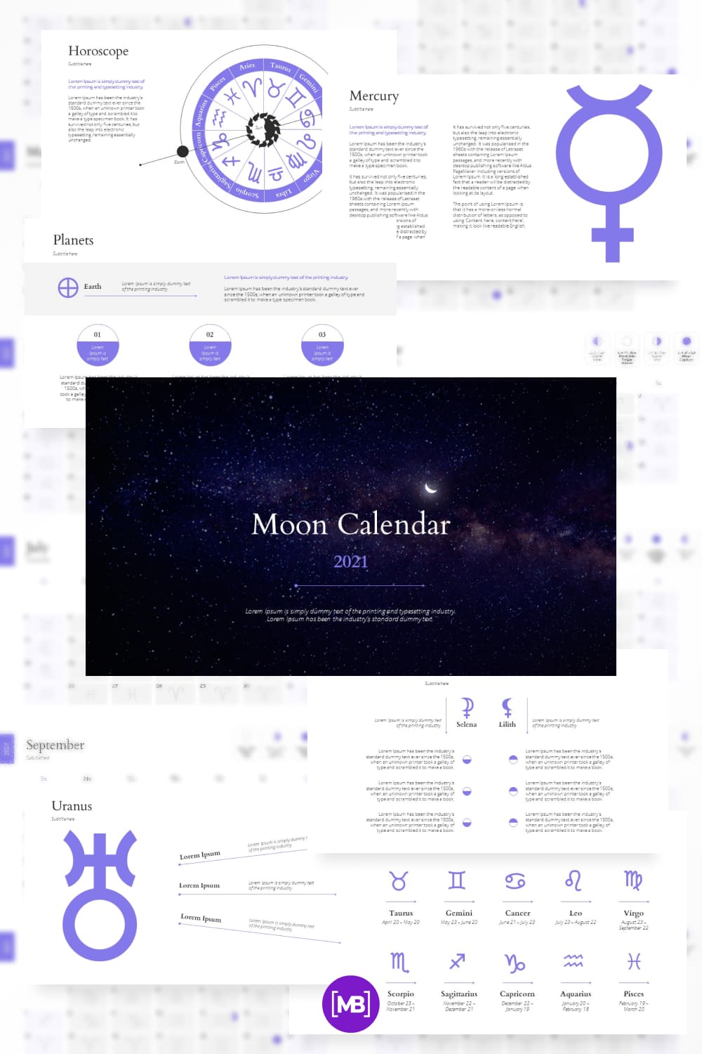 Moon calendar 2021 powerpoint presentation template.