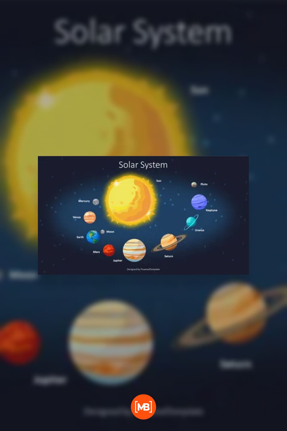 Solar system presentation slide.
